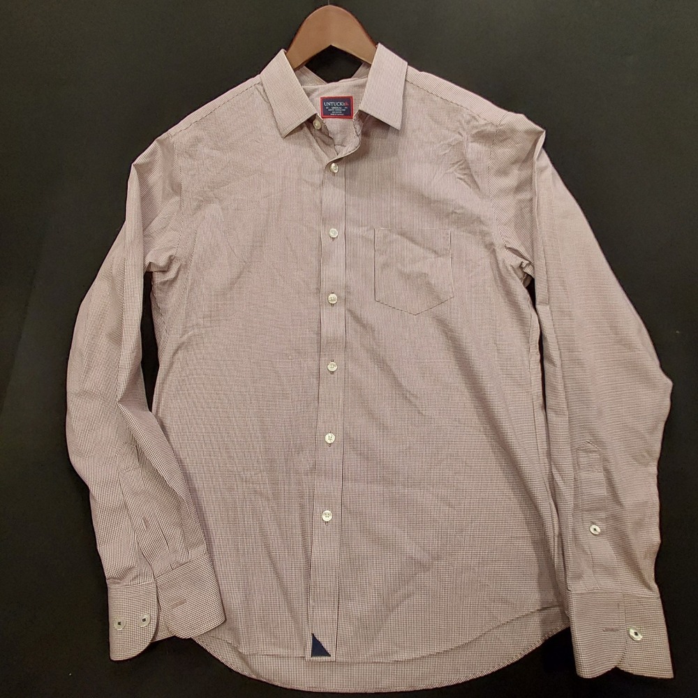UNTUCKit Gargiulo WF 40070 Mens Medium Slim Fit Burgundy Micro Check Cotton
